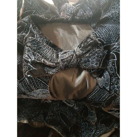 Jessica McClintock Dress Vintage Black Velvet Blue Sparkles Open Back Size 8 - Picture 11 of 13